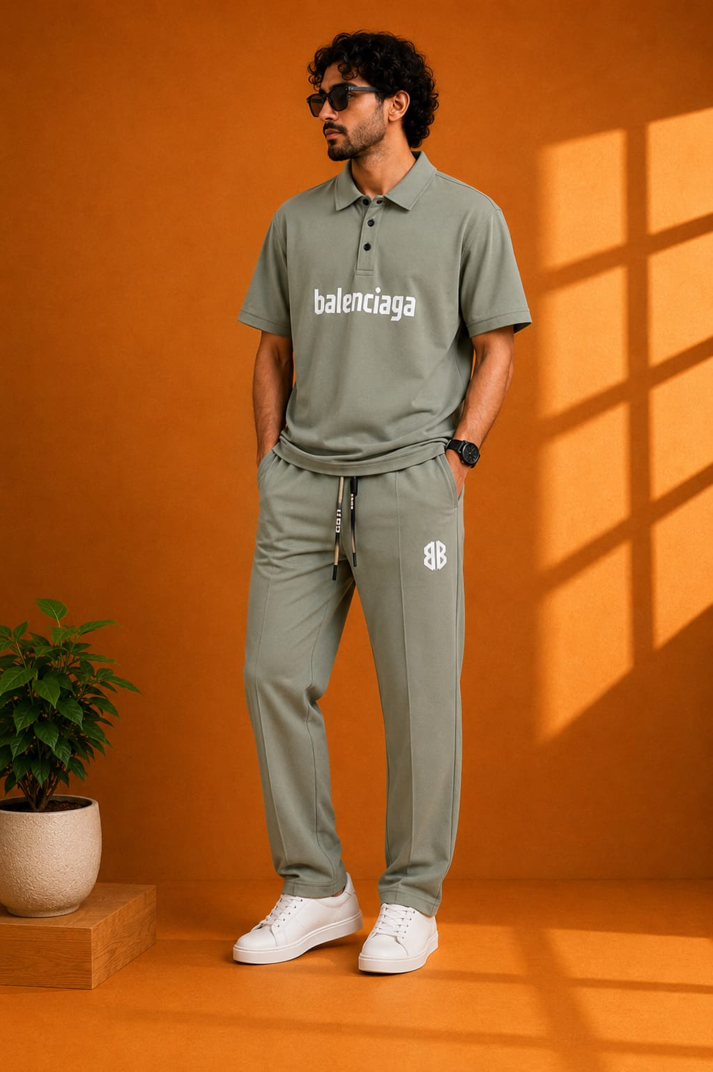 Men's Premium Imported Lining Nylon T-Shirt & Trouser Set – Olive Green
