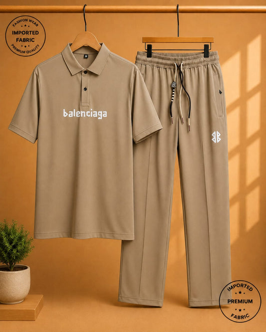 Men's Premium Lining Imported Nylon T-Shirt & Trouser Set – Beige