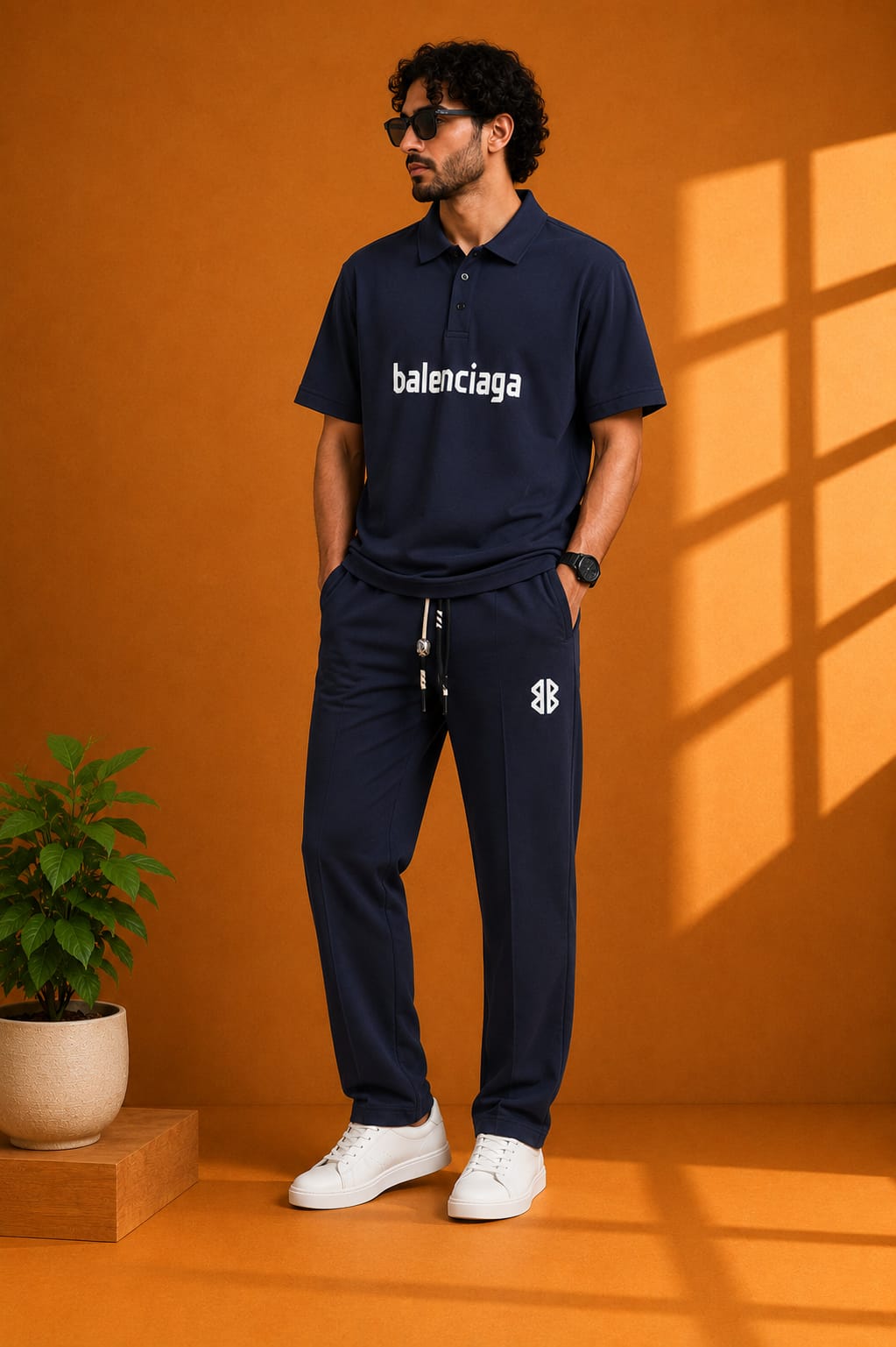 Men's Premium Imported Lining Nylon  T-Shirt & Trouser Set – Navy Blue