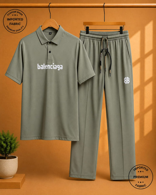 Men's Premium Imported Lining Nylon T-Shirt & Trouser Set – Olive Green