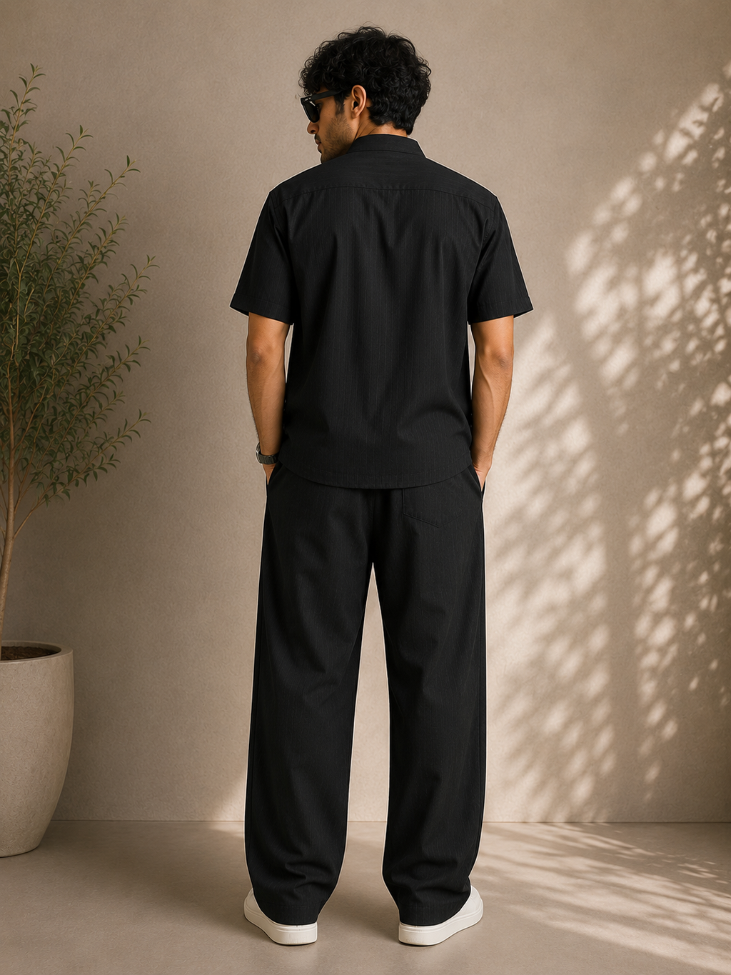 Cuban Collar Shirt & Baggy Fit Trouser Co-Ord Set- Black