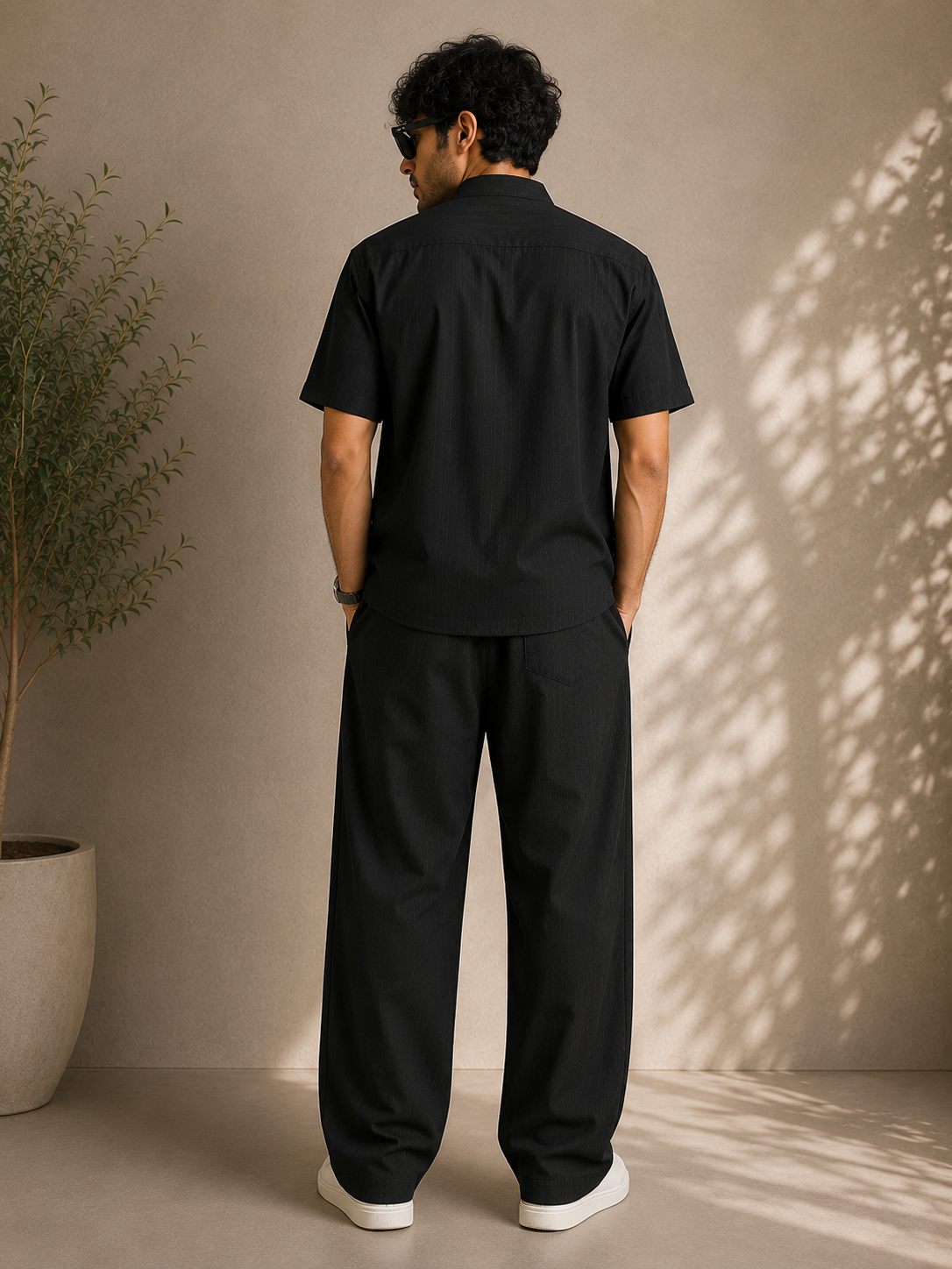 Cuban Collar Shirt & Baggy Fit Trouser Co-Ord Set- Black