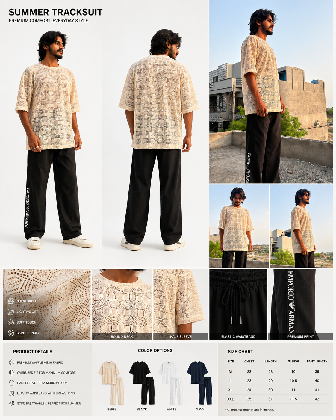 100% Import Quality Premium Mesh Set - of white simple/Black