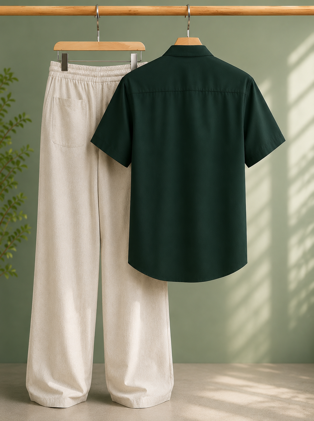 Cuban Collar Shirt & Baggy Fit Trouser Co-Ord Set- Green