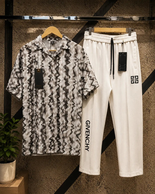 Chines Net Shirt Imported Baggy Plain Trouser Set