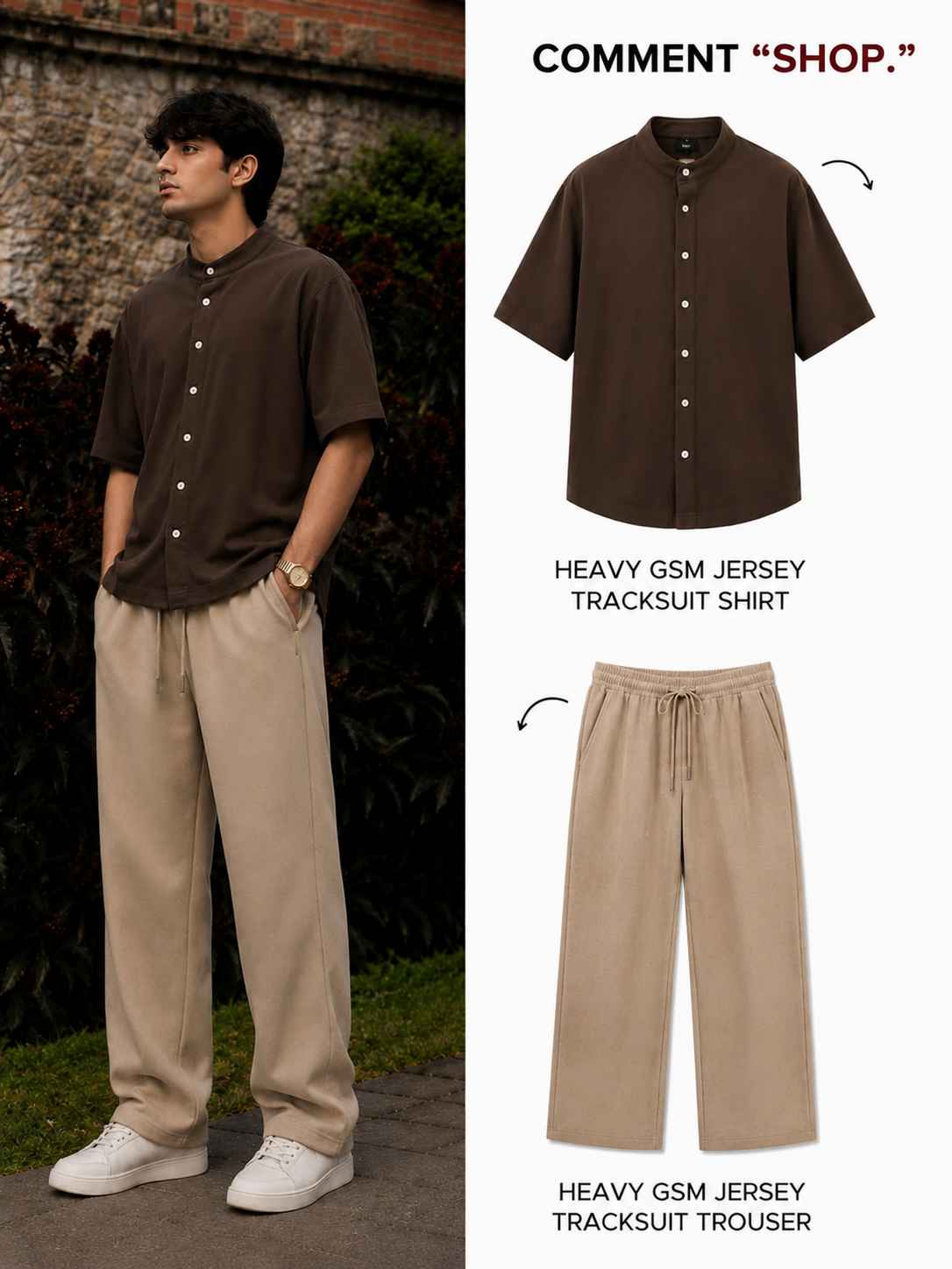 Cuban Collar Shirt & Baggy Fit Trouser Co-Ord Set- Brown