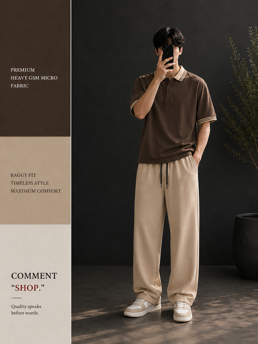 Cuban Collar Shirt & Baggy Fit Trouser Co-Ord Set- Coffee
