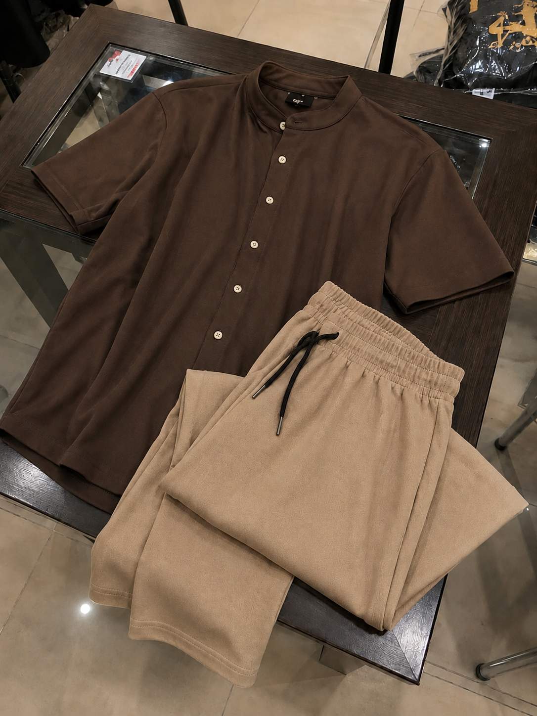 Cuban Collar Shirt & Baggy Fit Trouser Co-Ord Set- Brown