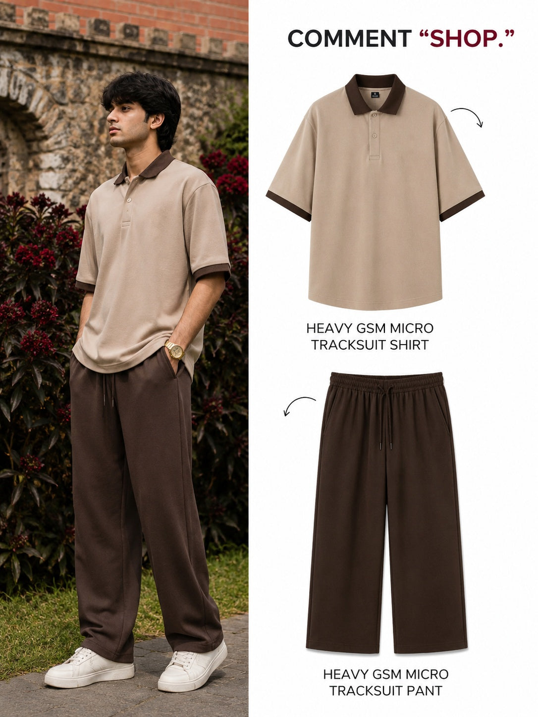Cuban Collar Shirt & Baggy Fit Trouser Co-Ord Set- Mocha Brown
