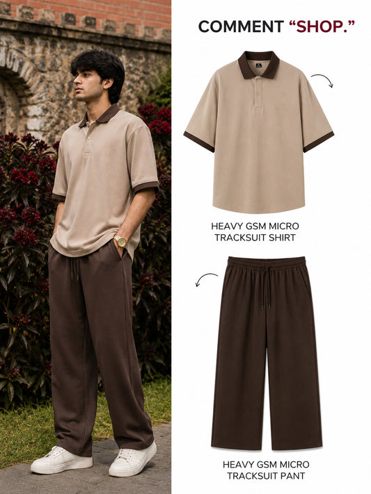 Cuban Collar Shirt & Baggy Fit Trouser Co-Ord Set- Mocha Brown