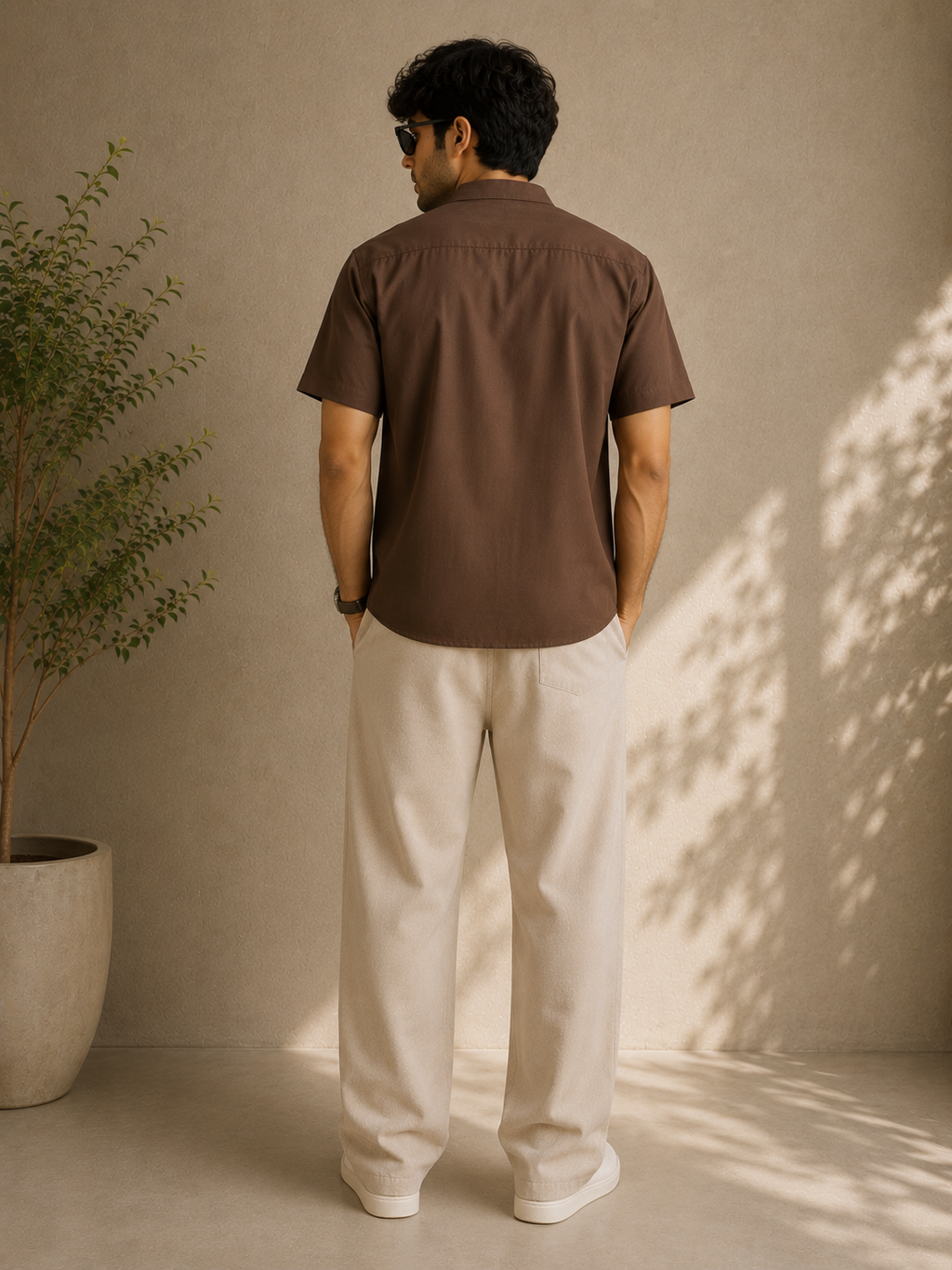 Cuban Collar Shirt & Baggy Fit Trouser Co-Ord Set- Brown