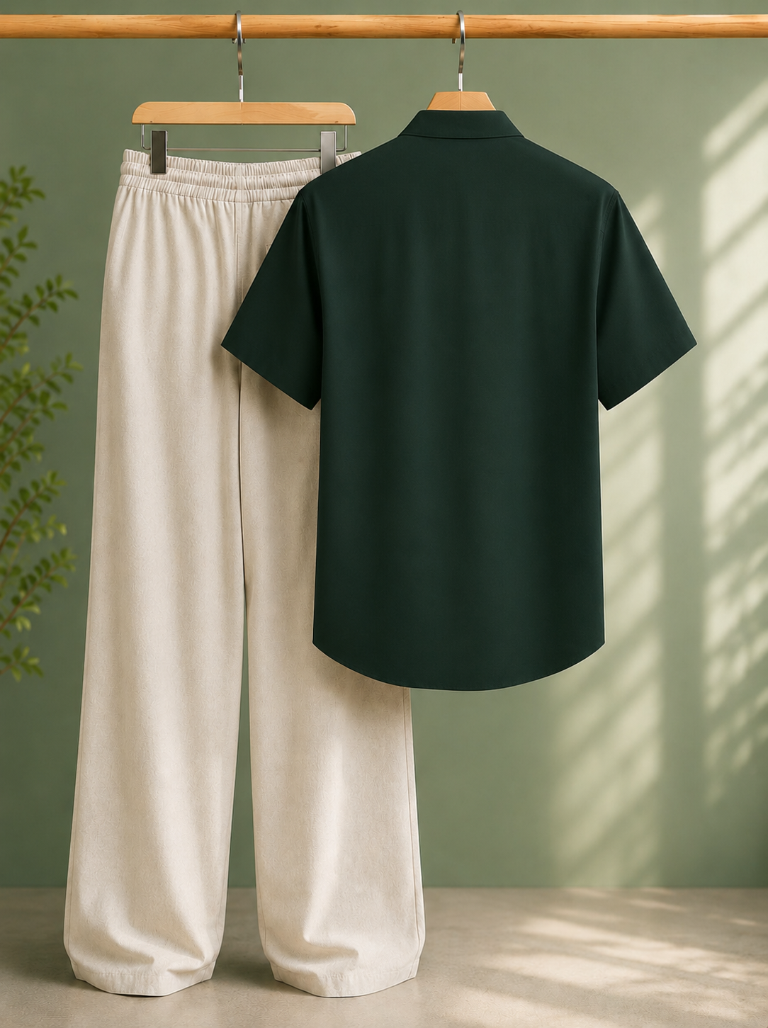 Cuban Collar Shirt & Baggy Fit Trouser Co-Ord Set- Green