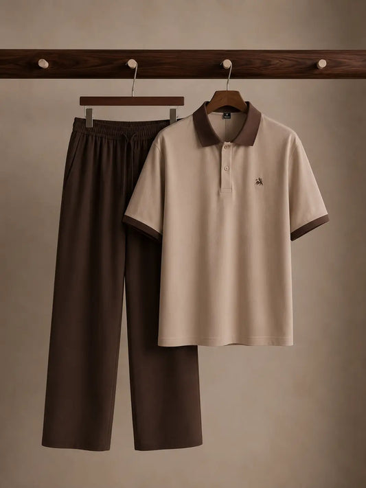 Cuban Collar Shirt & Baggy Fit Trouser Co-Ord Set- Mocha Brown