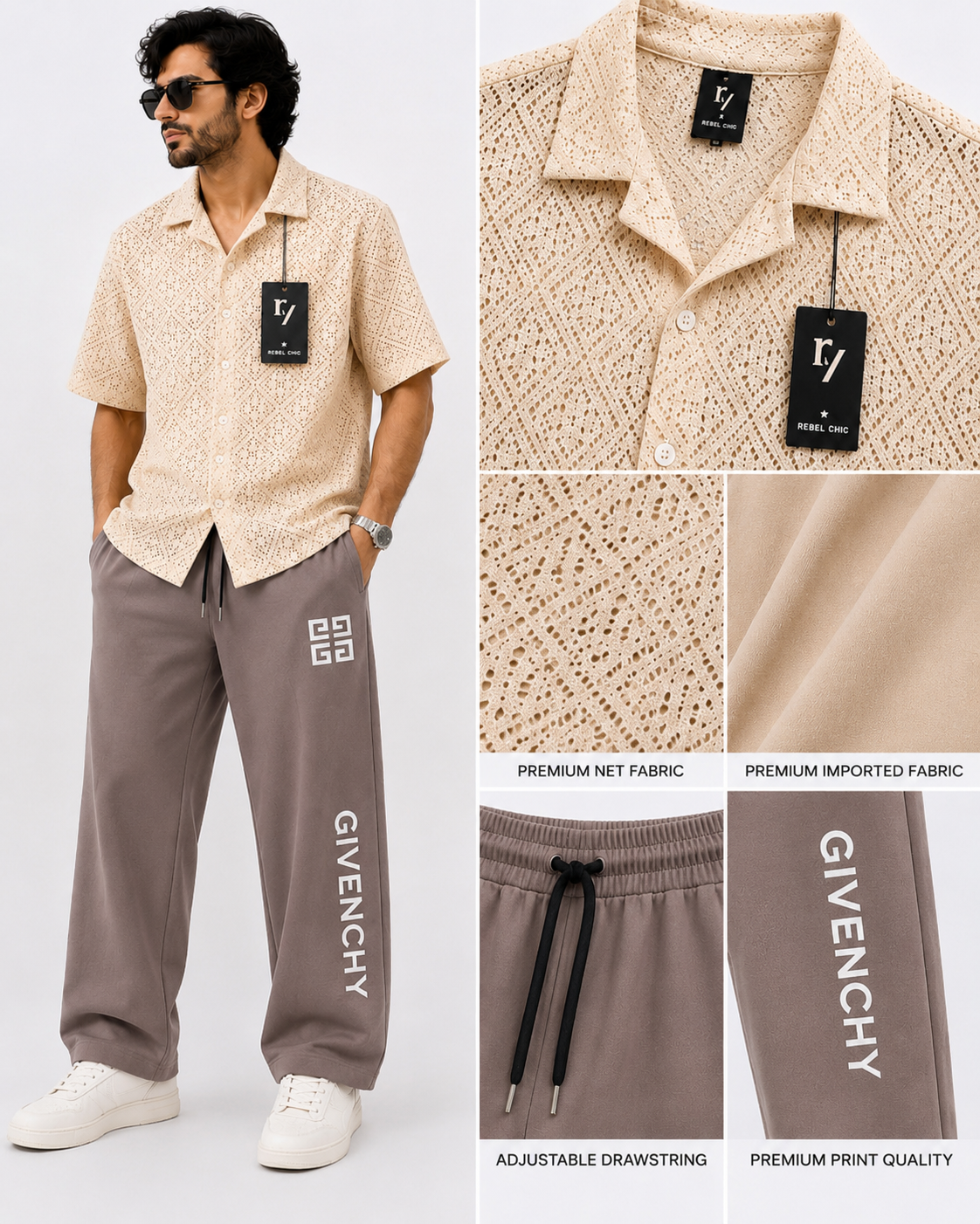 China Stuff Import Quality Premium Mesh Set - Off White Button/Light brown