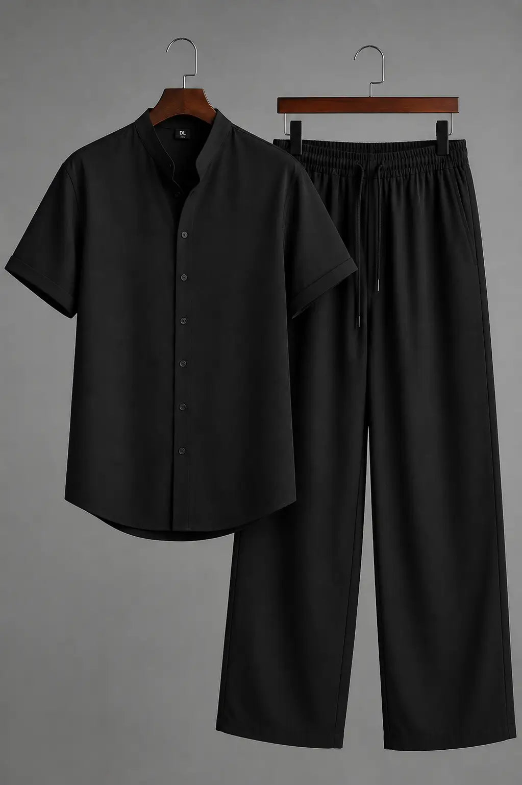 Cuban Collar Shirt & Baggy Fit Trouser Co-Ord Set- Black