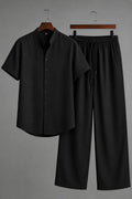 Cuban Collar Shirt & Baggy Fit Trouser Co-Ord Set- Black