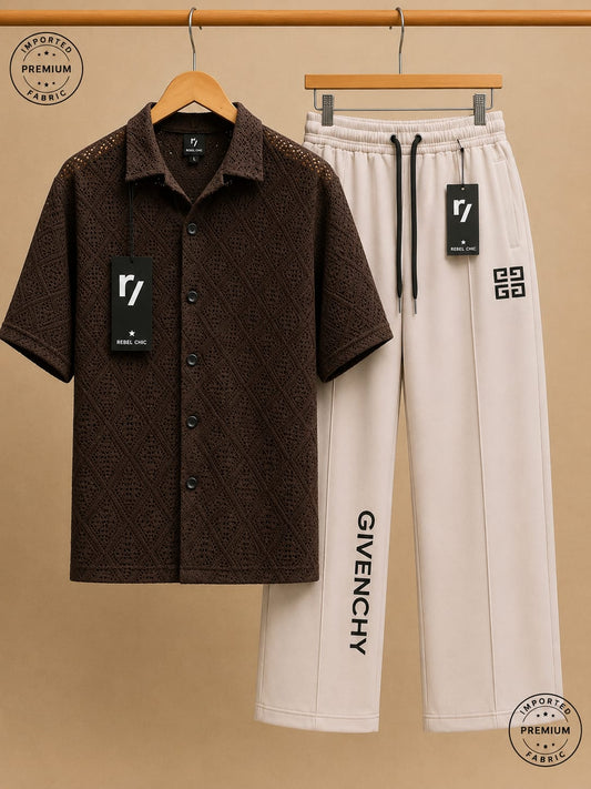 China Stuff Import Quality Premium Mesh Set - Brown button/Off White