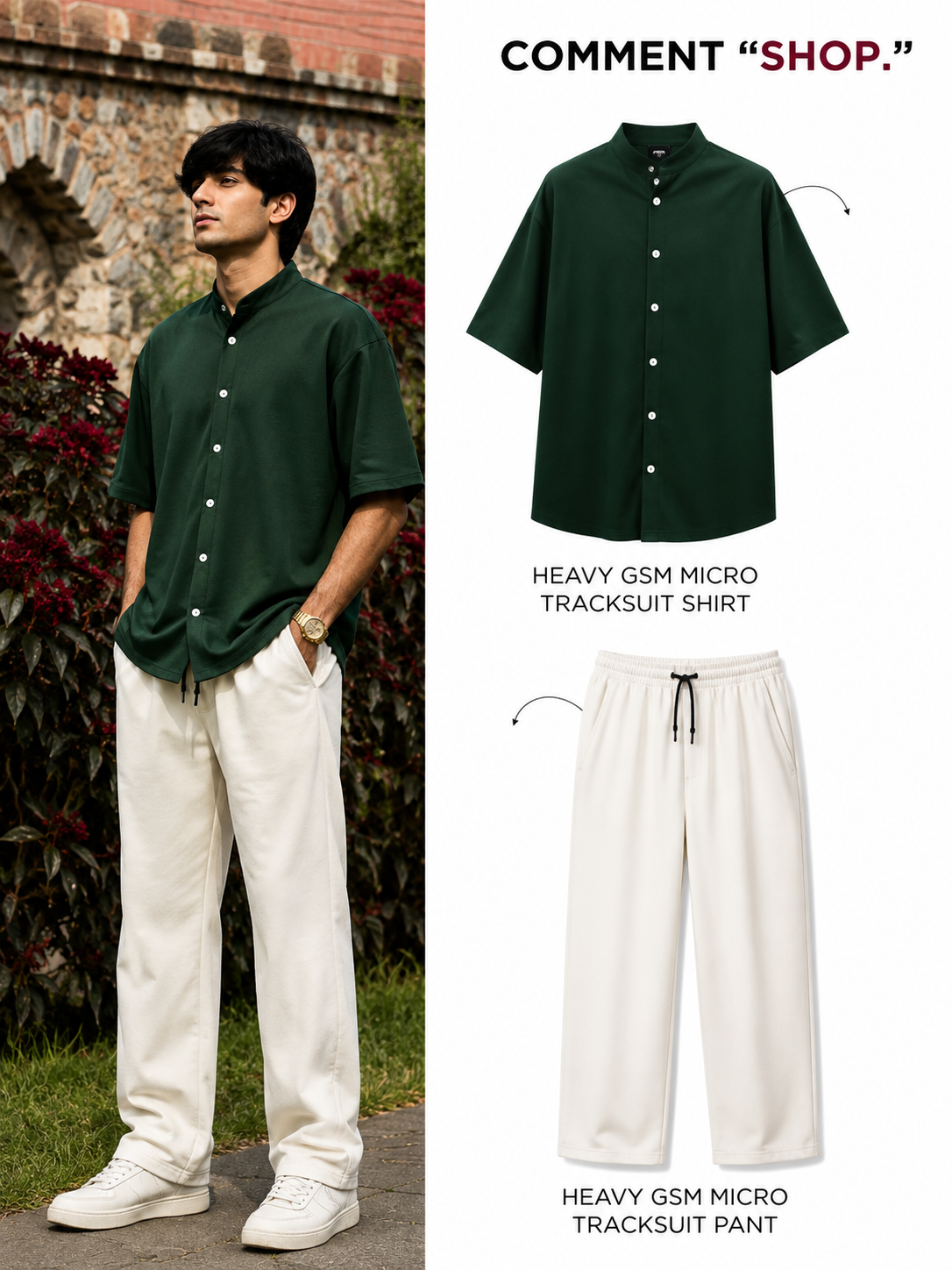 Cuban Collar Shirt & Baggy Fit Trouser Co-Ord Set- Green