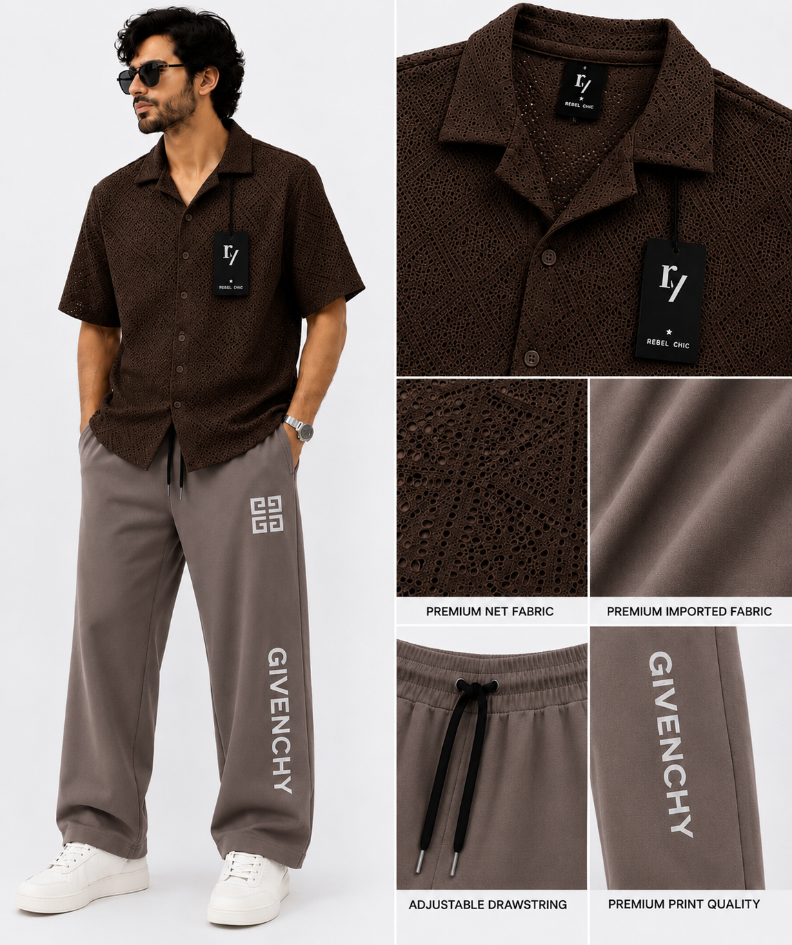 China Stuff Import Quality Premium Mesh Set - Brown Button/Light brown