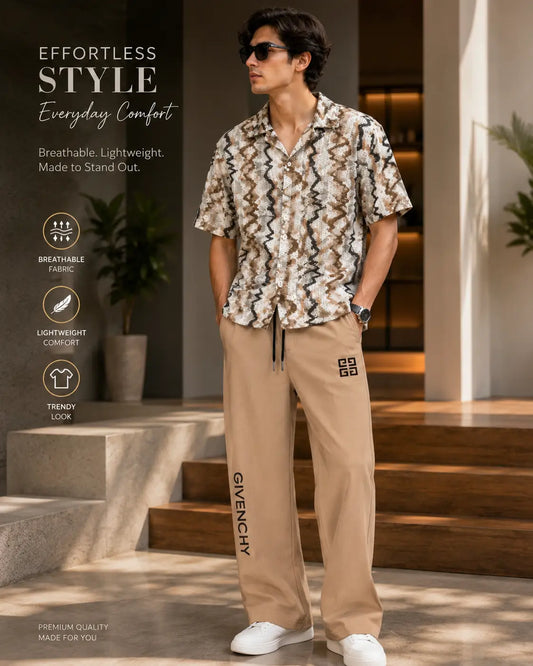 Chines Net Shirt Imported Baggy Plain Trouser Set