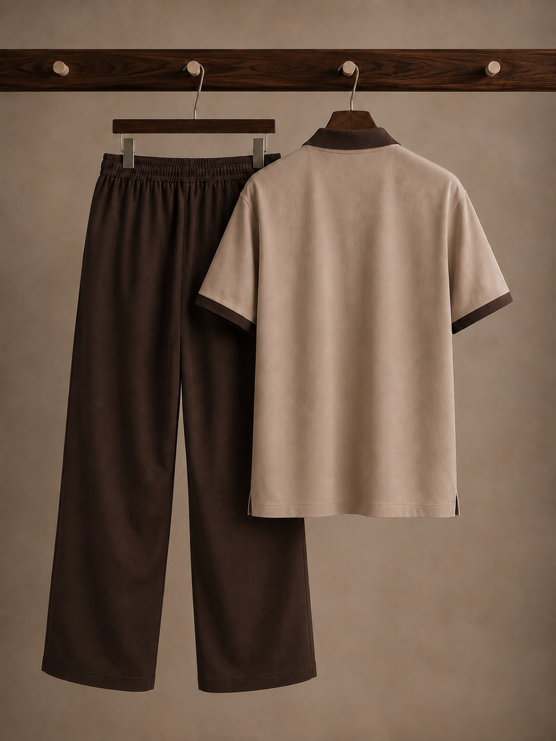 Cuban Collar Shirt & Baggy Fit Trouser Co-Ord Set- Mocha Brown