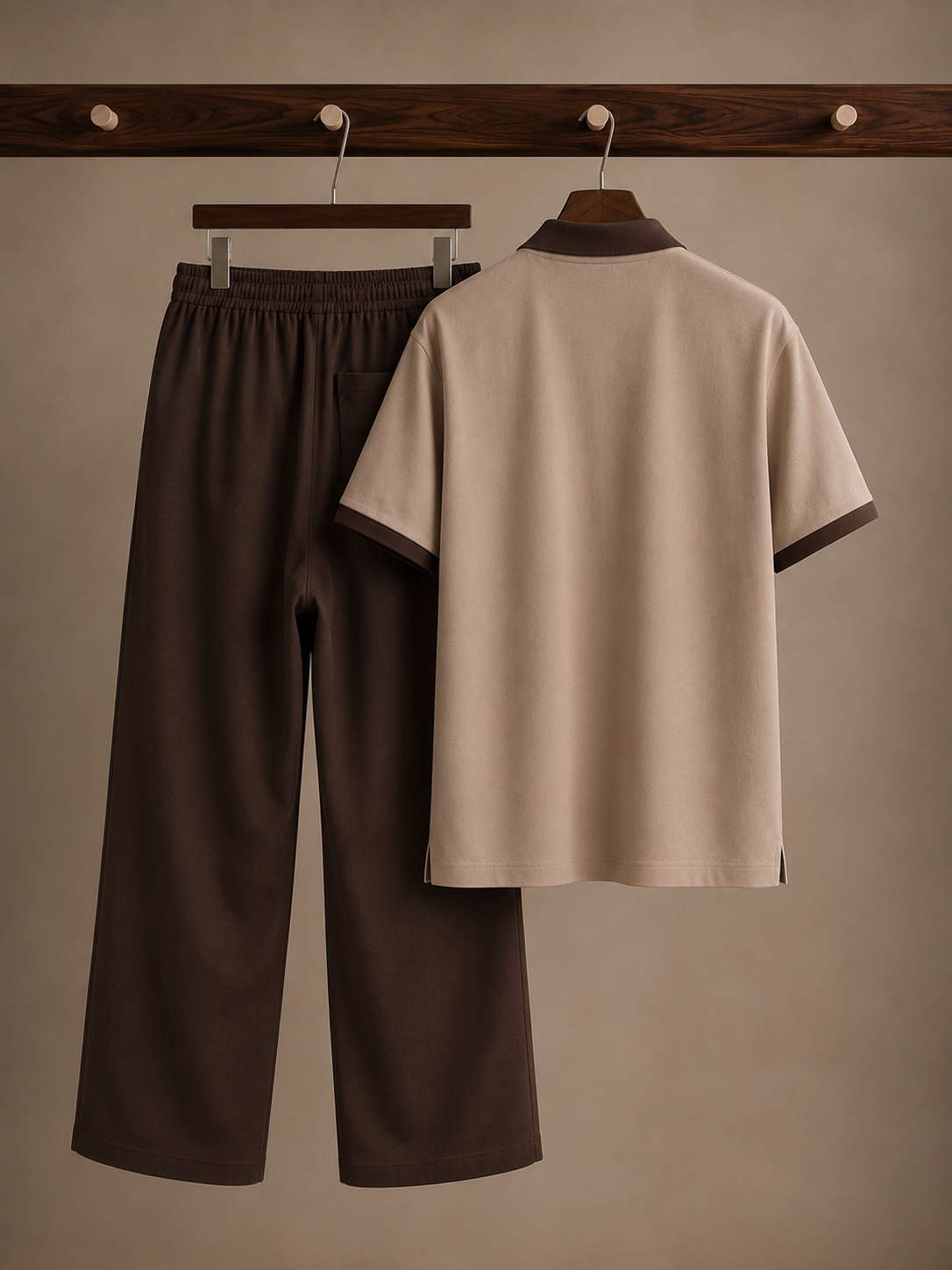 Cuban Collar Shirt & Baggy Fit Trouser Co-Ord Set- Mocha Brown