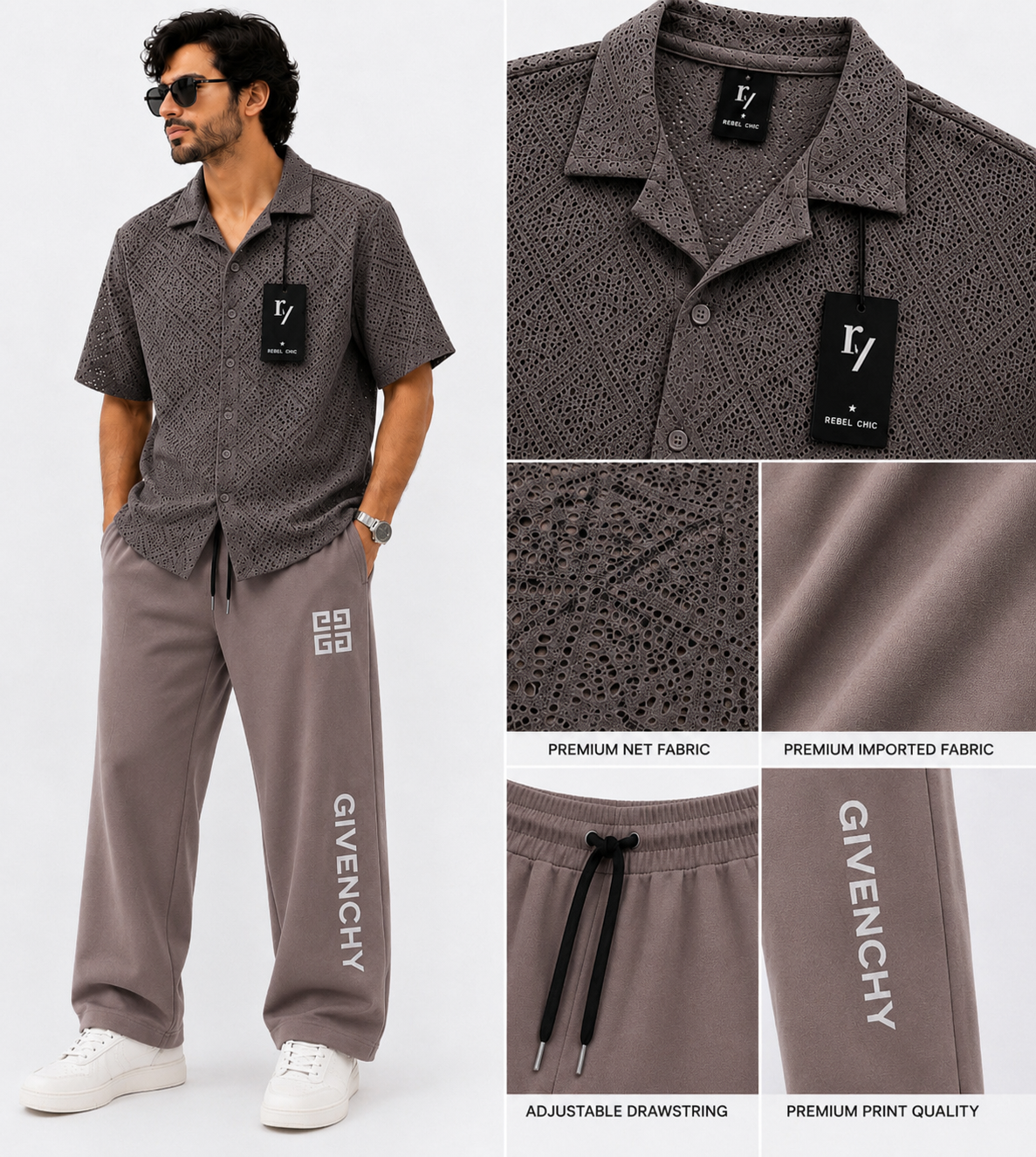 China Stuff Import Quality Premium Mesh Set - Grey Button/Light brown