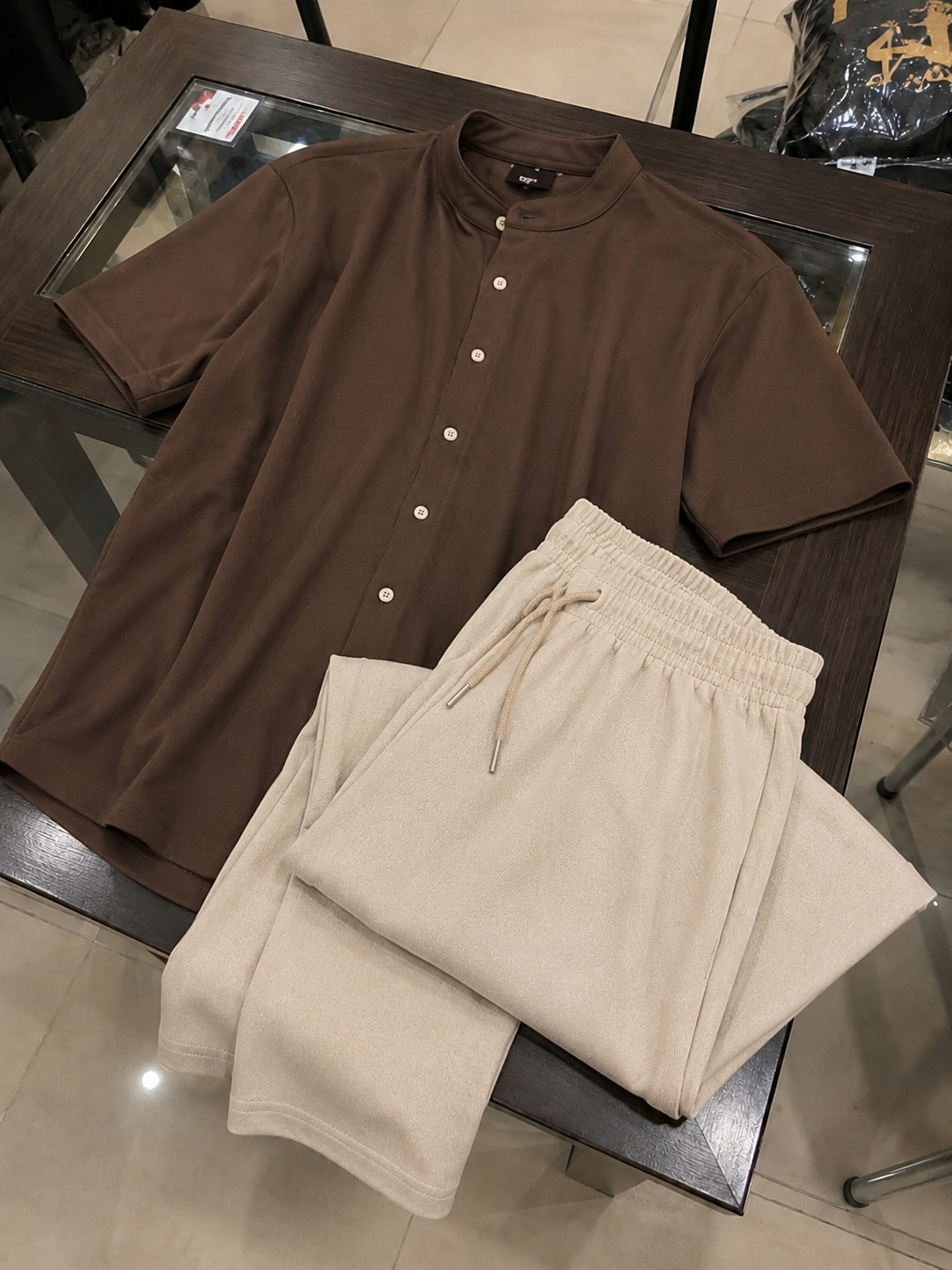 Cuban Collar Shirt & Baggy Fit Trouser Co-Ord Set- Brown
