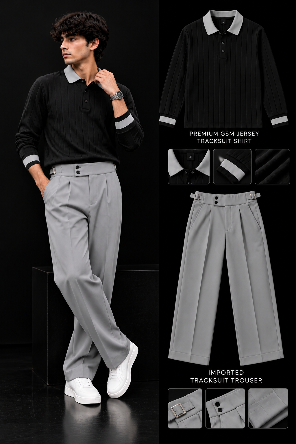 Polo Full Sleeve Winter Set- Charcoal