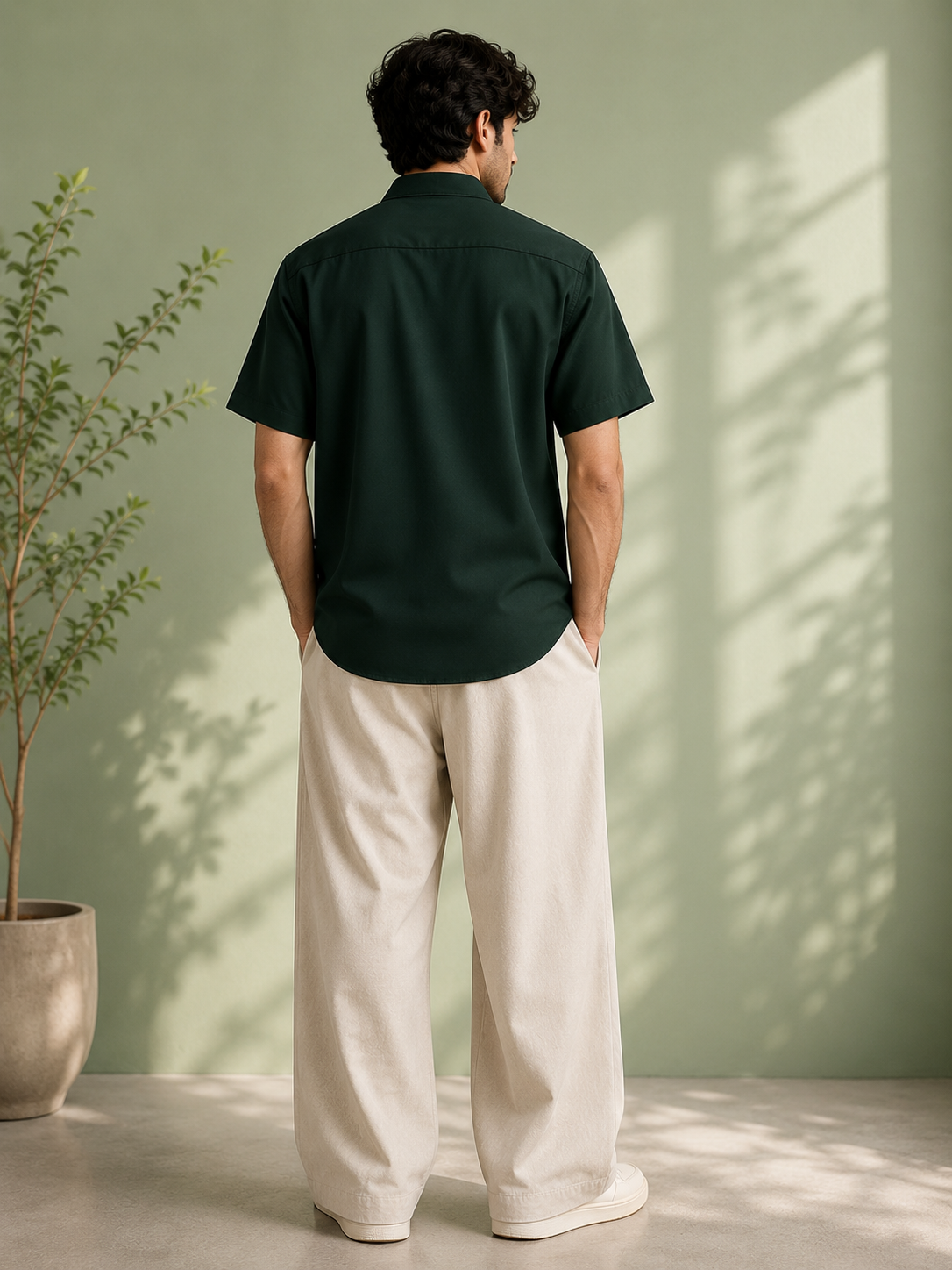 Cuban Collar Shirt & Baggy Fit Trouser Co-Ord Set- Green