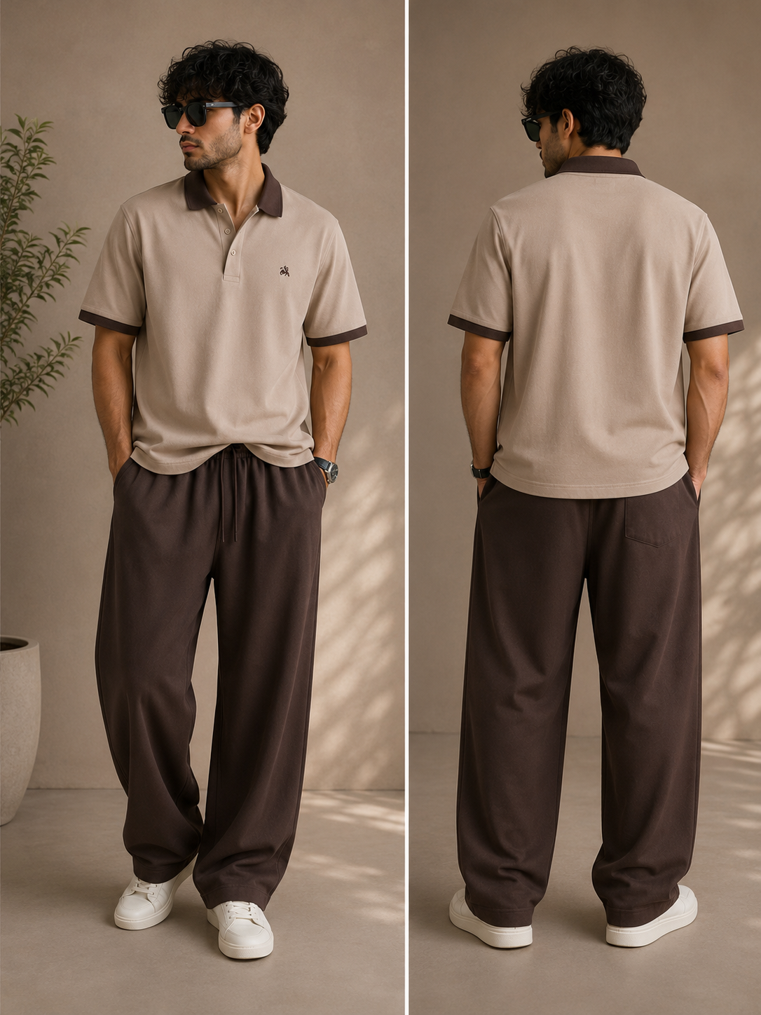 Cuban Collar Shirt & Baggy Fit Trouser Co-Ord Set- Mocha Brown