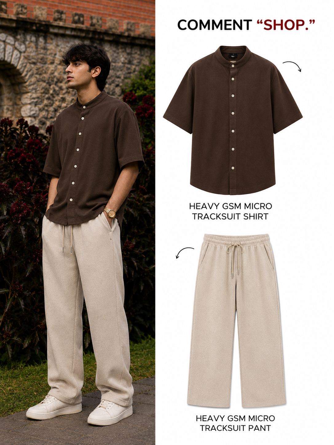 Cuban Collar Shirt & Baggy Fit Trouser Co-Ord Set- Brown
